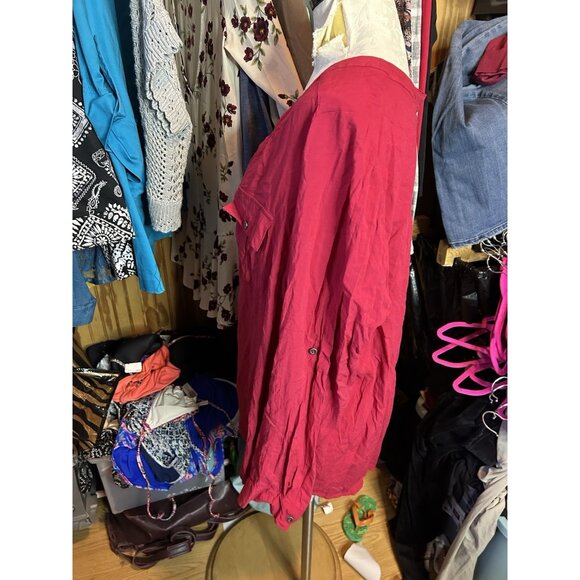 Torrid Top Tunic Red Floral 3 (3X) Long Sleeve 1/4 Button Down Pockets - Picture 4 of 8